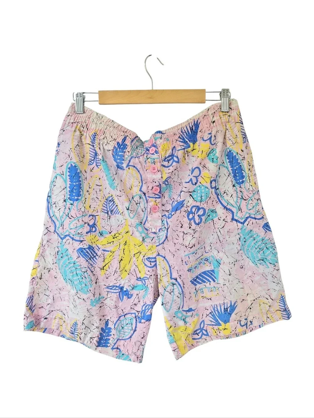 Vintage Sportego Pink Multicolored Abstract Pull-On Shorts Size L Beach
